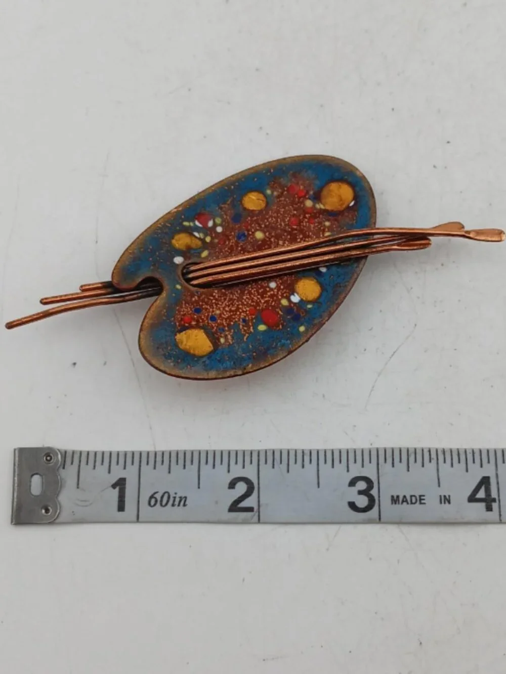 Rare 1952 Vintage Matisse Early Script Copper Enamel Artist Palette Brooch